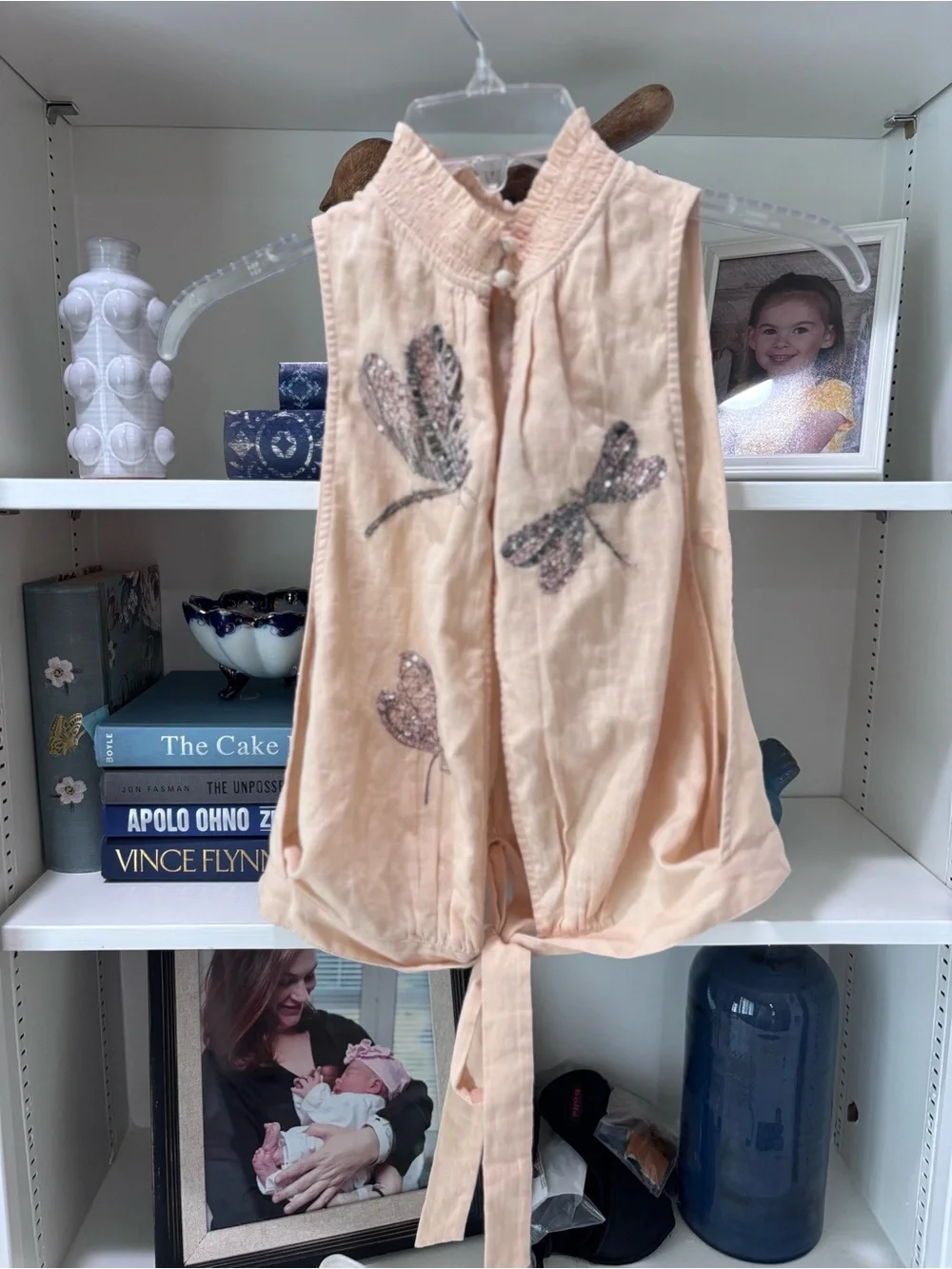 Free People "The Garden" top smocked mock neck sequin dragonfly embroidery S - Picture 8 of 10